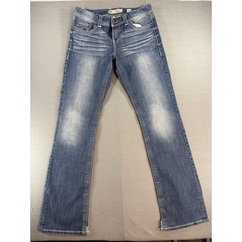 BKE Harper Jeans Womens 32XL Medium Wash Blue Mid Rise Bootcut Distressed Denim